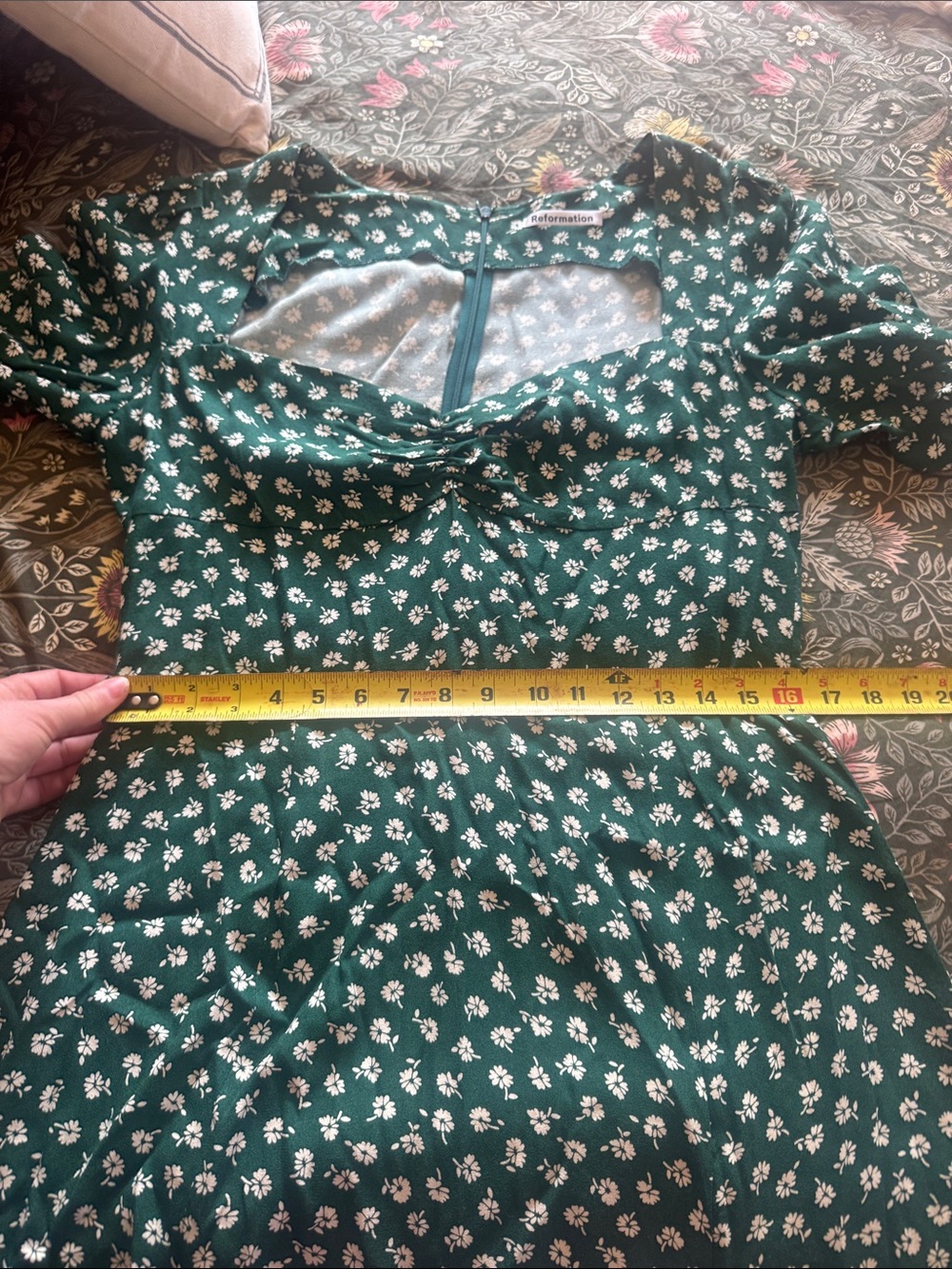 Reformation Green Floral Midi Dress with Puff Sleeves - Picture 8 of 9